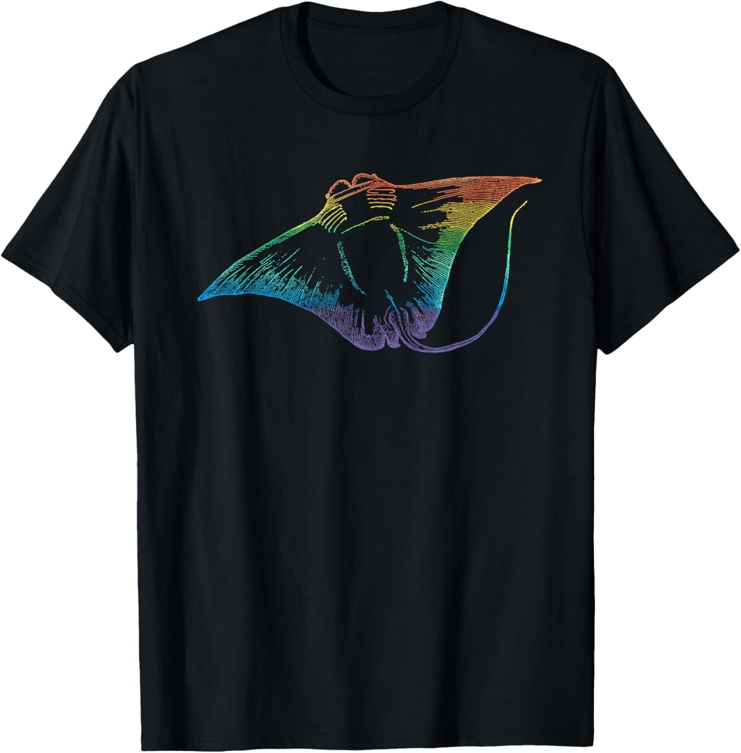 Vintage Rainbow Stingray Nautical Ocean Animal Cute T Shirt T-Shirt - T-Shirt | Black