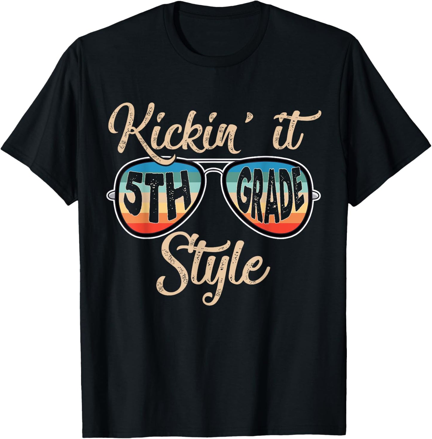 P41l Retro Kickin It 5th Grade Style Teacher Back To School Women Girls Kids T-Shirt - T-Shirt | Black