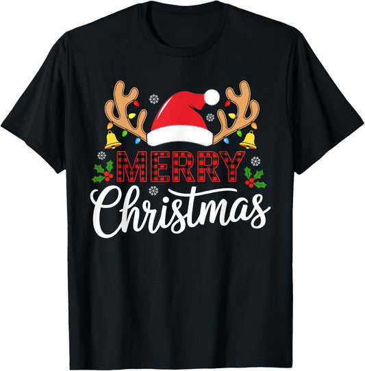 Merry Christmas Buffalo Plaid Funny Xmas Men Women Family T-Shirt - T-Shirt | Black