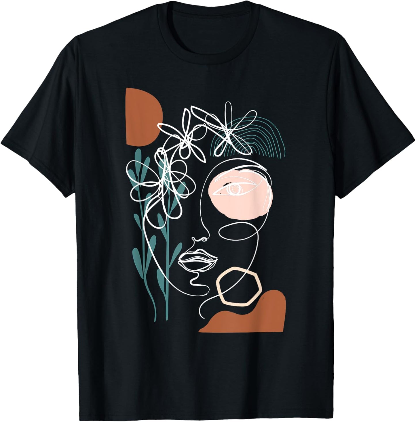 Line Art Face Abstract Art One Line Minimal T-Shirt - T-Shirt | Black