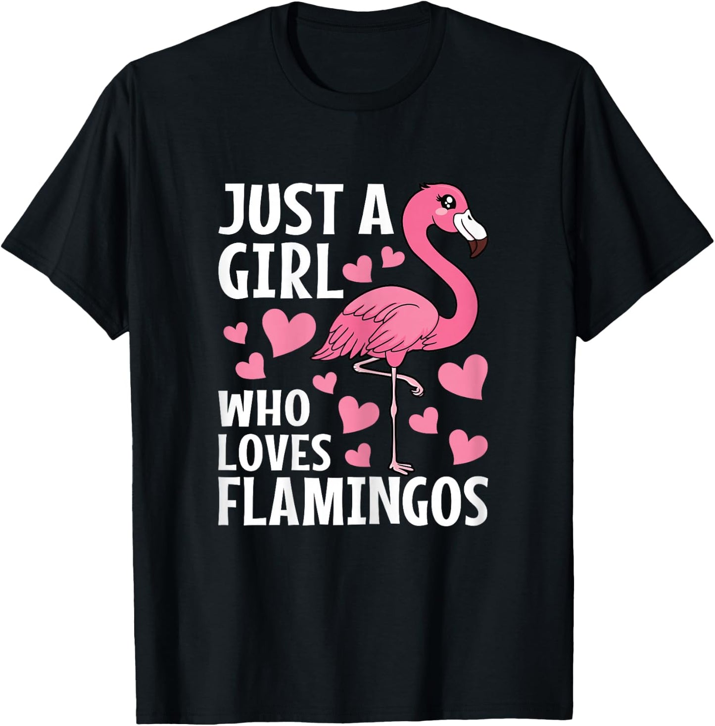 Just A Girl Who Loves Flamingos Cute Flamingo Lover Girls T-Shirt - T-Shirt | Black