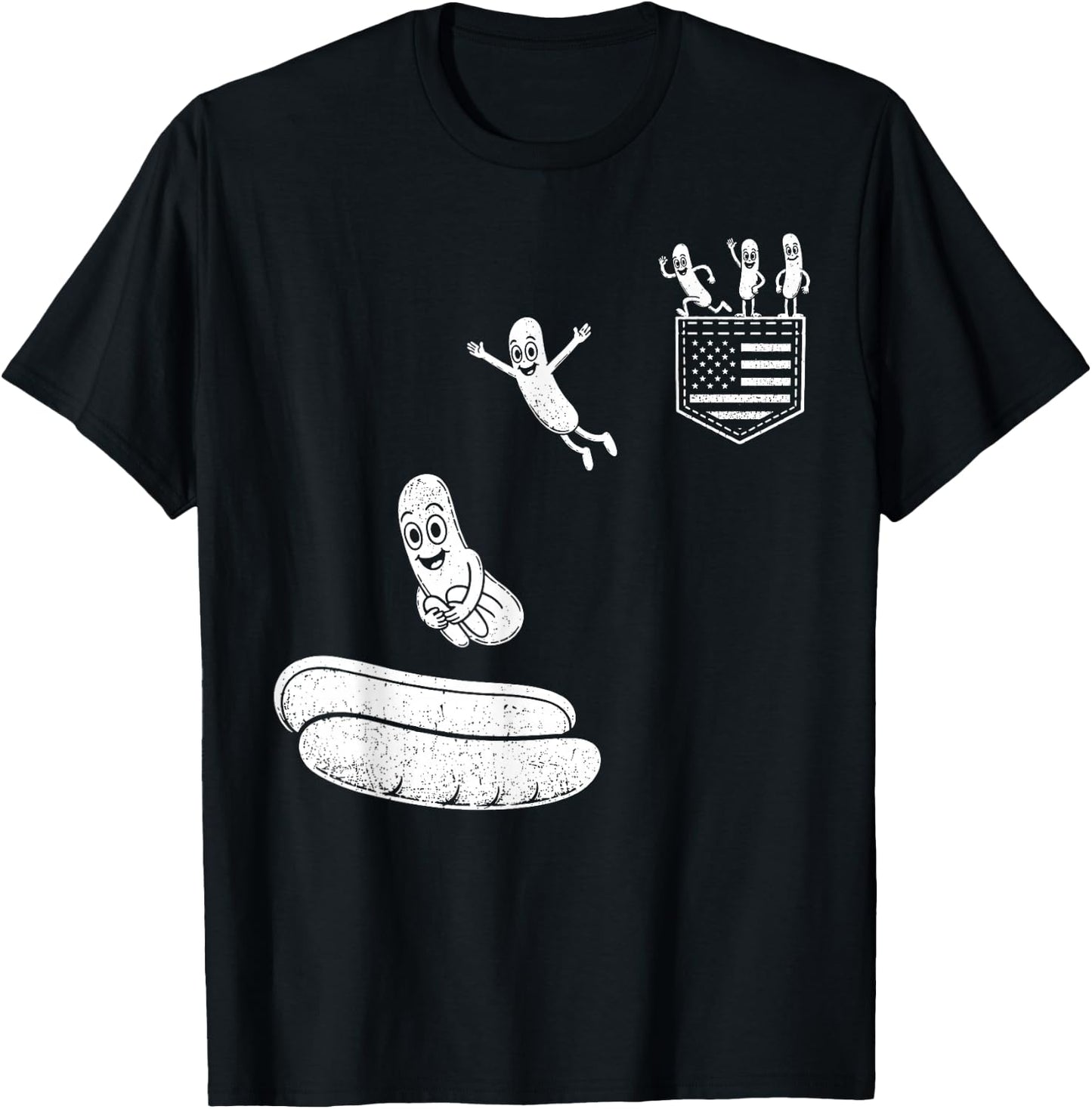 Funny 4th of July Patriotic Hot-Dog BBQ Flying into Bun 250 T-Shirt - T-Shirt | Black