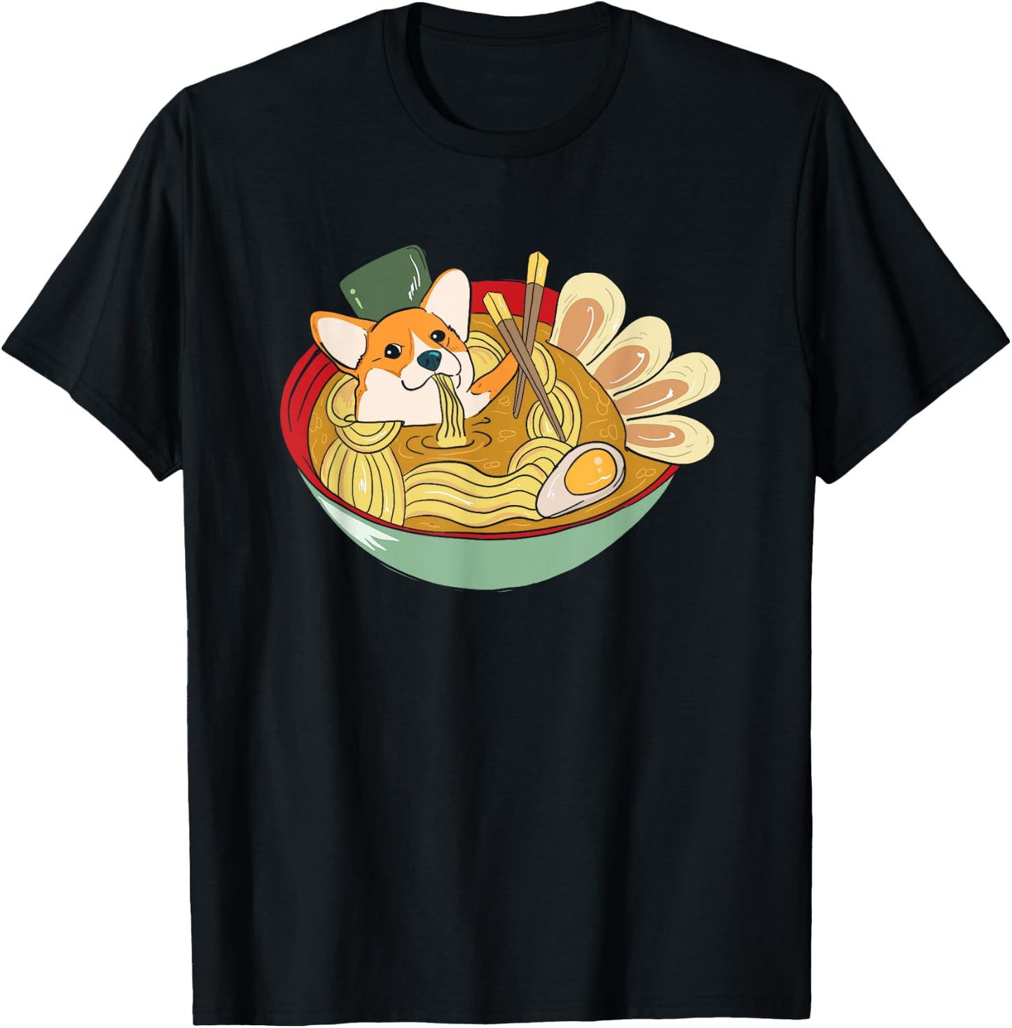 Kawaii Ramen Corgi DOG Shirt Japanese Noodles Gift T-Shirt - T-Shirt | Black