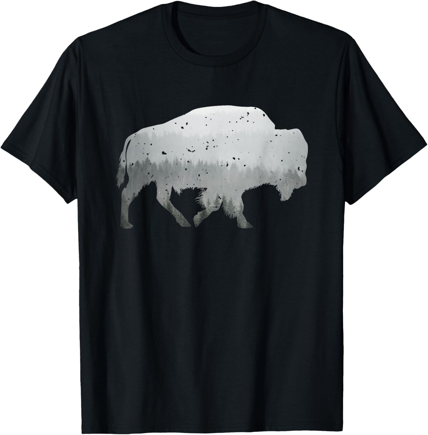 Buffalo Shaped Mountain Wildlife Wilderness Forest Mist T-Shirt - T-Shirt | Black