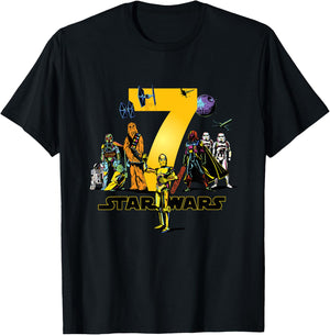 Children's Star Wars Classic Characters Seventh Birthday 7 Years Old , black T-Shirt - T-Shirt | Black