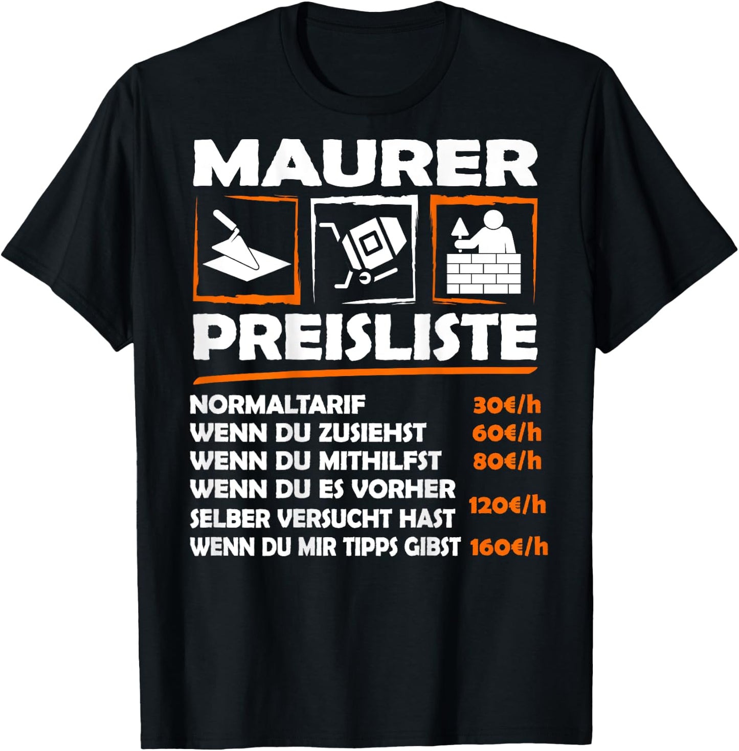 Funny Masonry Hourly Wage with Back Print Backprint Work , black T-Shirt - T-Shirt | Black