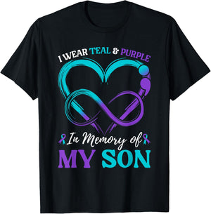I Wear Teal & Purple In Memory Of My Son T-Shirt - T-Shirt | Black
