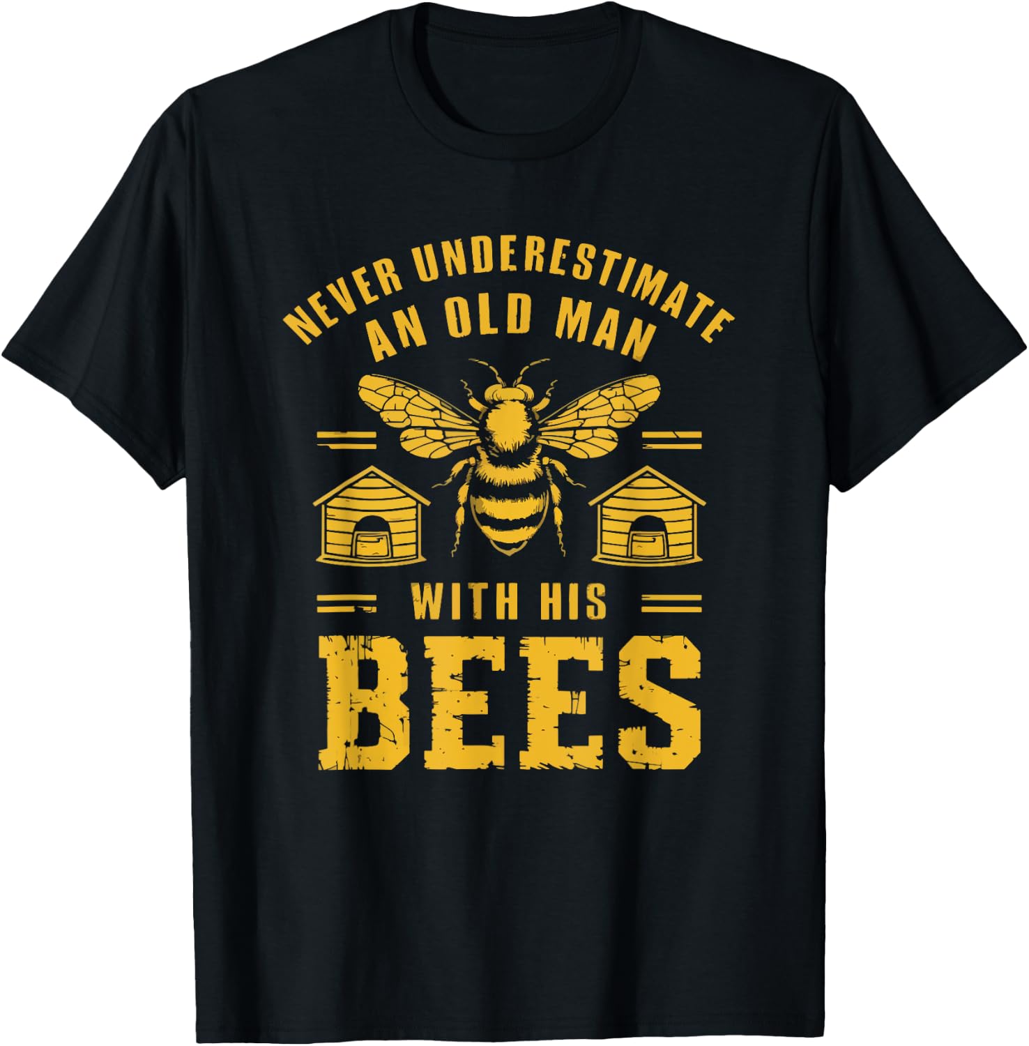 Funny Never Underestimate An Old Man Beekeeper Hive Vintage T-Shirt - T-Shirt | Black
