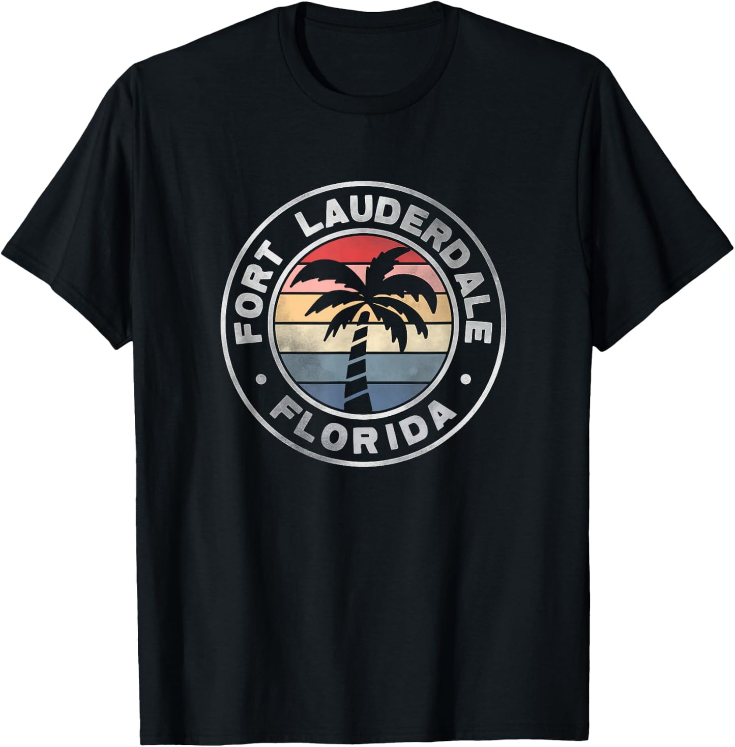 Fort Lauderdale Florida Sunset Palm Trees Beach Retro T-Shirt - T-Shirt | Black