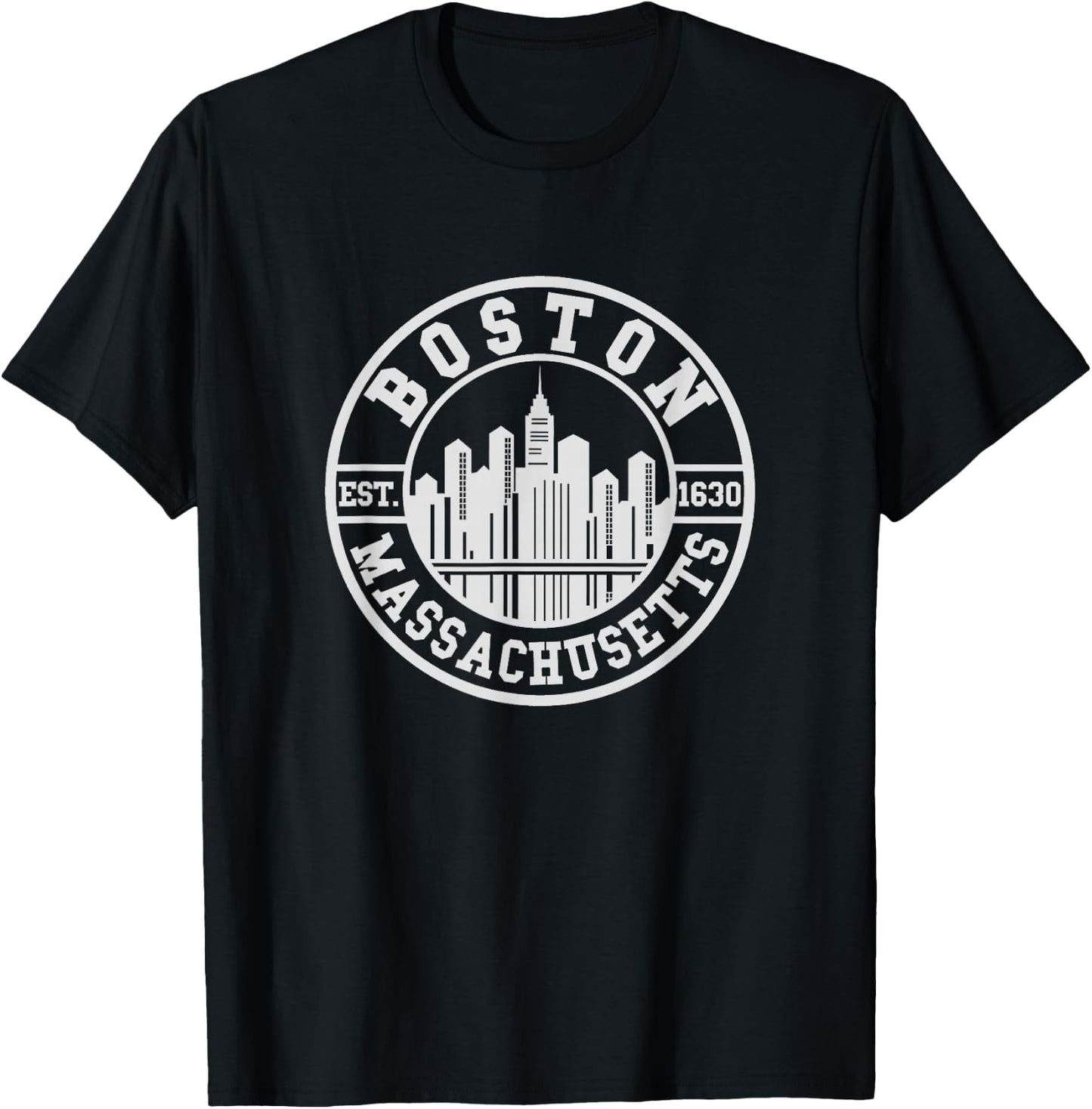 Boston Skyline - Throwback Design - Classic T-Shirt - T-Shirt | Black