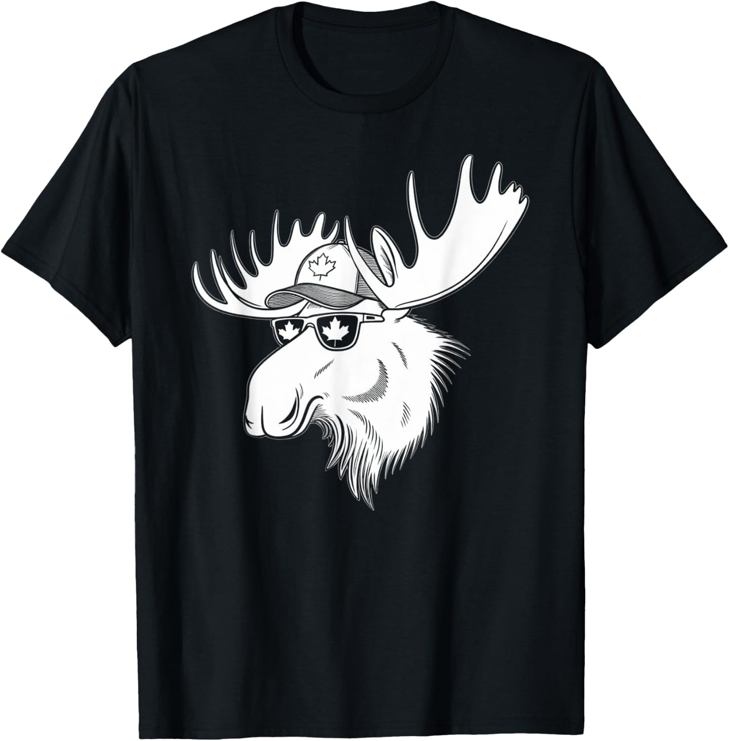 Canada Day Canadian Flag Maple Leaf Moose Sunglasses Funny T-Shirt - T-Shirt | Black