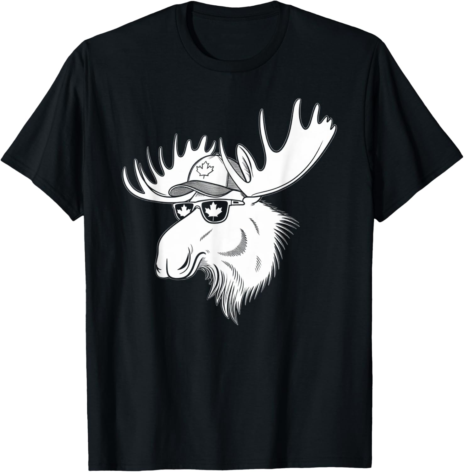 Canada Day Canadian Flag Maple Leaf Moose Sunglasses Funny T-Shirt - T-Shirt | Black