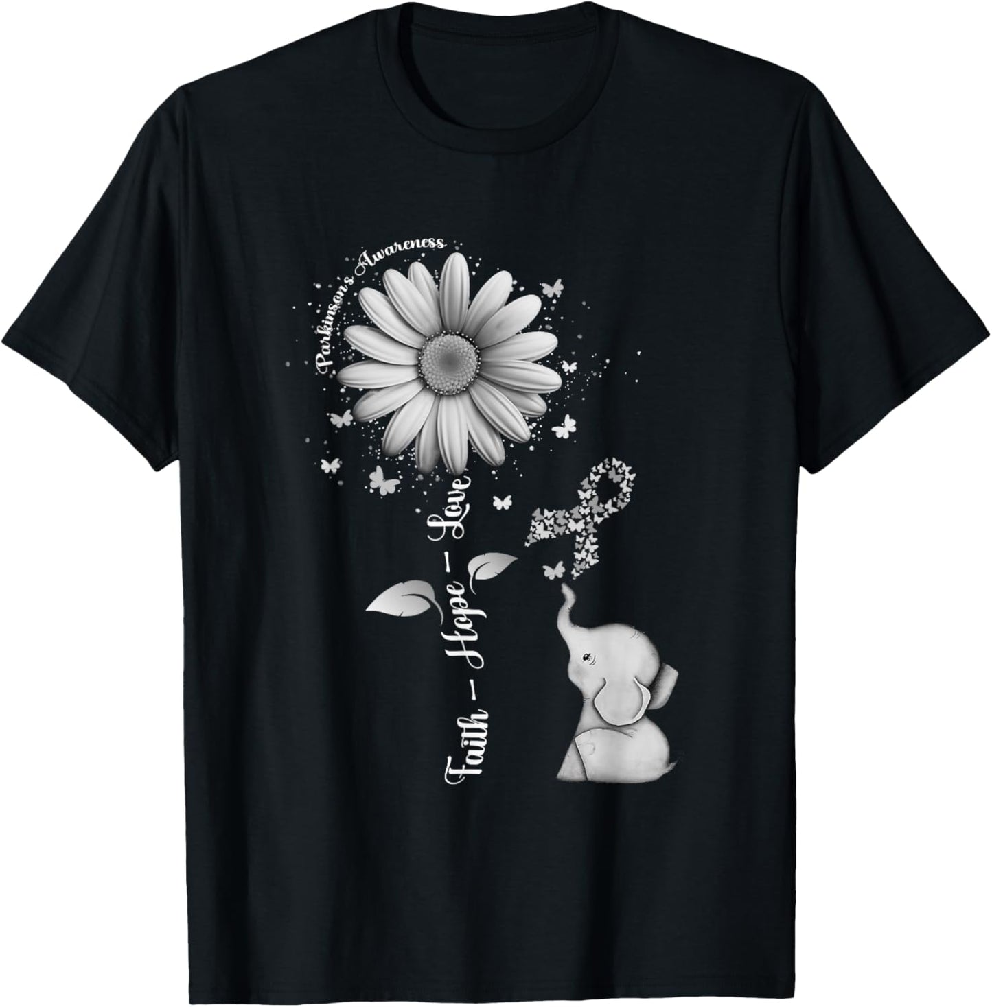 Faith Hope Love Sunflower Elephant Parkinson's Awareness T-Shirt - T-Shirt | Black