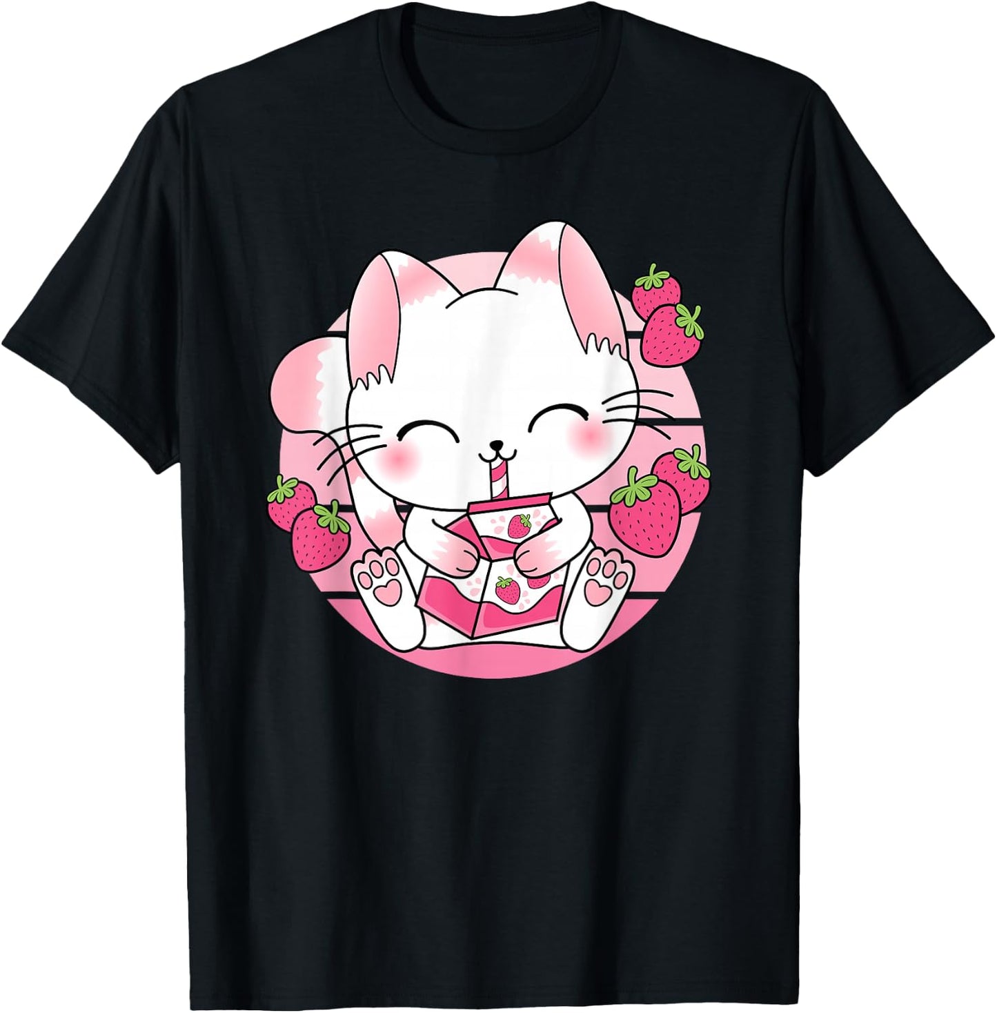 Süße Japanische Anime Kawaii Erdbeermilch Katze Manga Otaku T-Shirt - T-Shirt | Black