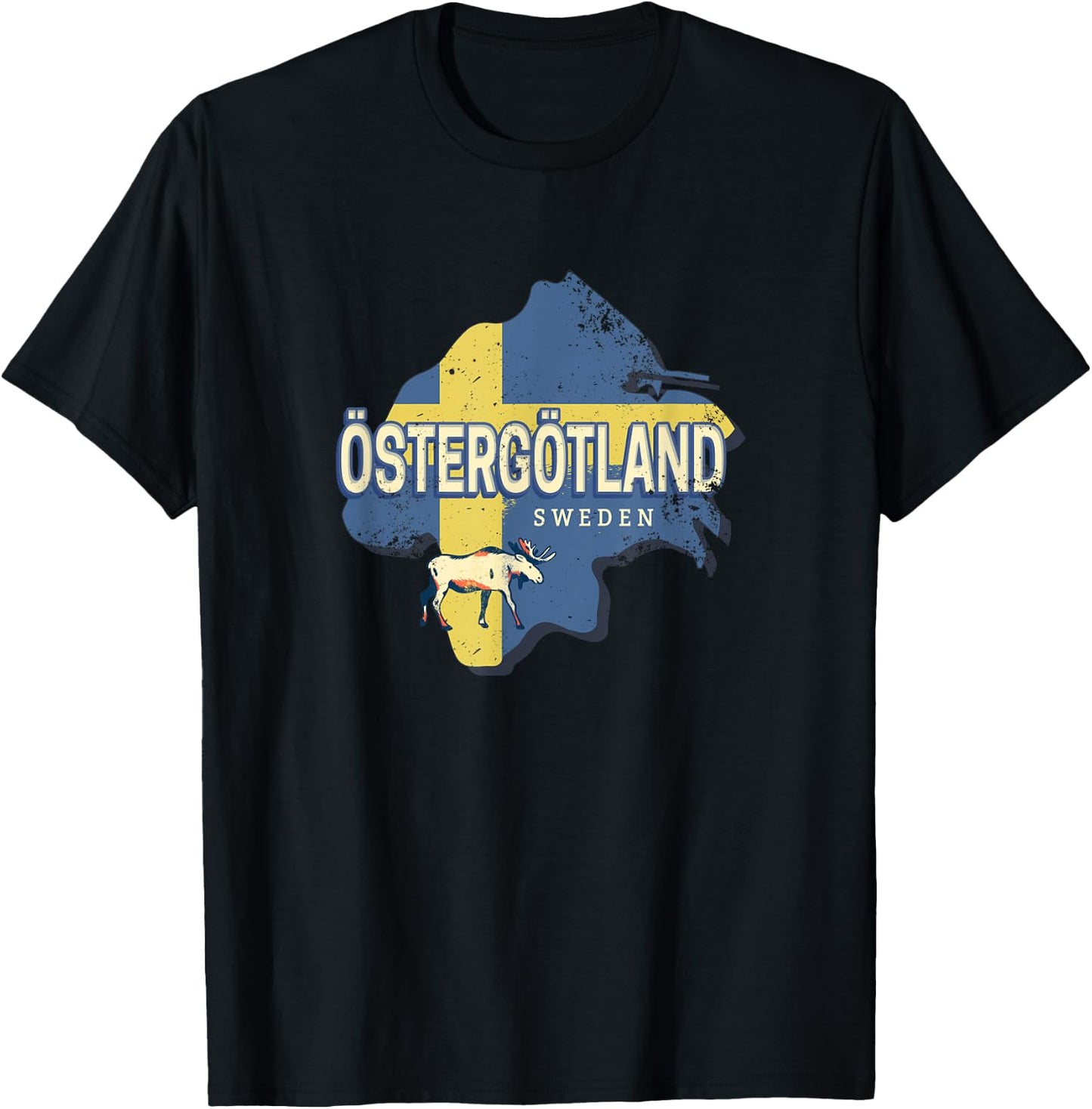 Östergötland Sweden Retro Province Map Vintage Souvenir T-Shirt - T-Shirt | Black
