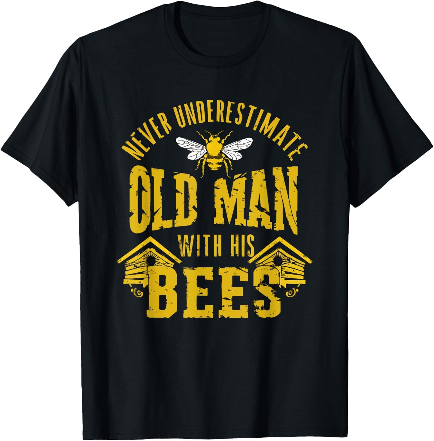 Funny Never Underestimate An Old Man Beekeeper Vintage T-Shirt - T-Shirt | Black