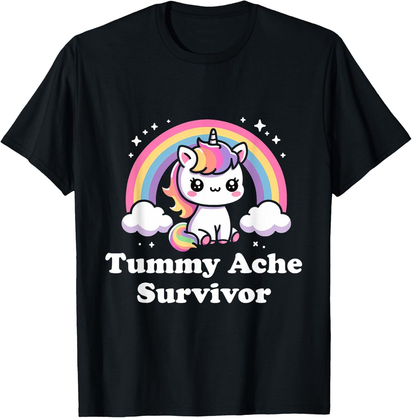 Sarcastic Upset Stomach Rainbow Tummy Ache Survivor Unicorn T-Shirt - T-Shirt | Black