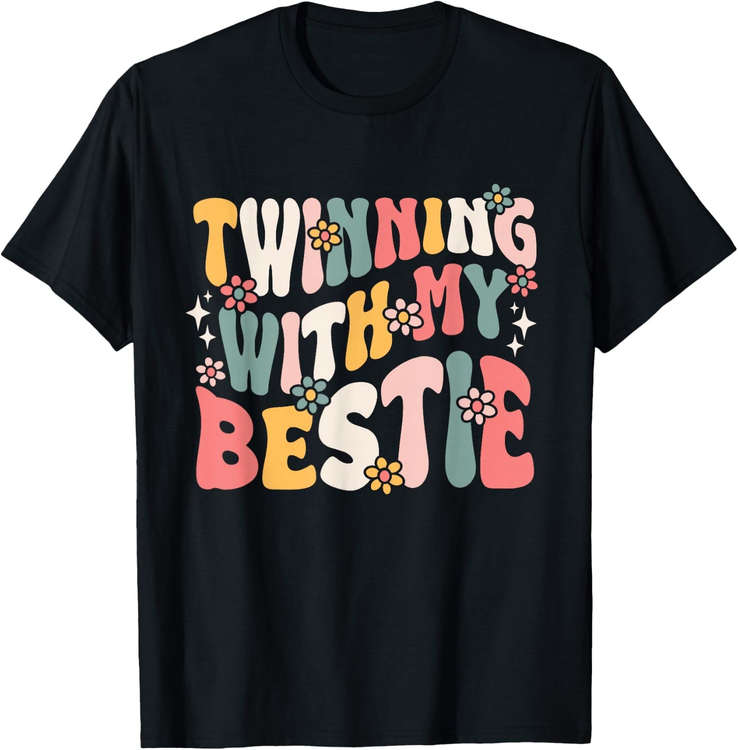 Twin Matching Twins Groovy Spirit Week Twins Day T-Shirt - T-Shirt | Black