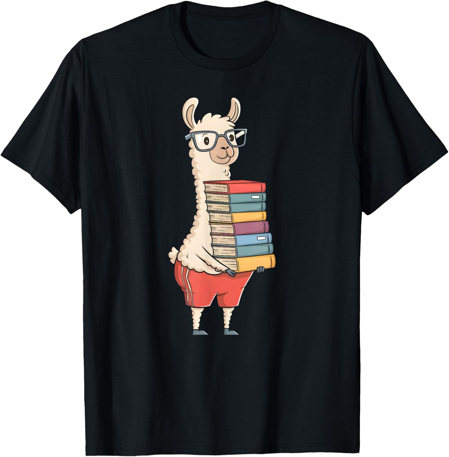 Teacher Reading Llama Holding Books Kid Boy Women T-Shirt - T-Shirt | Black