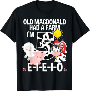 Toddler Kids Old MacDonald 5th Birthday Party Nursery Song T-Shirt - T-Shirt | Black