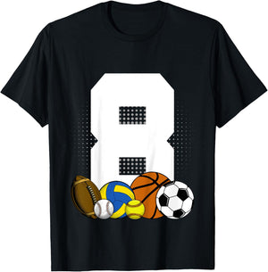Kids 8 years Birthday Sports Kids Boys 8th Birthday Baller T-Shirt - T-Shirt | Black
