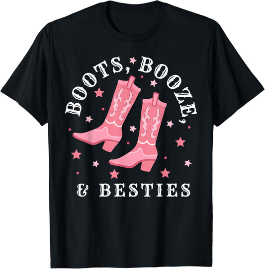 Boots-Booze & Besties Girls Trip Western Boots Best Friend T-Shirt - T-Shirt | Black