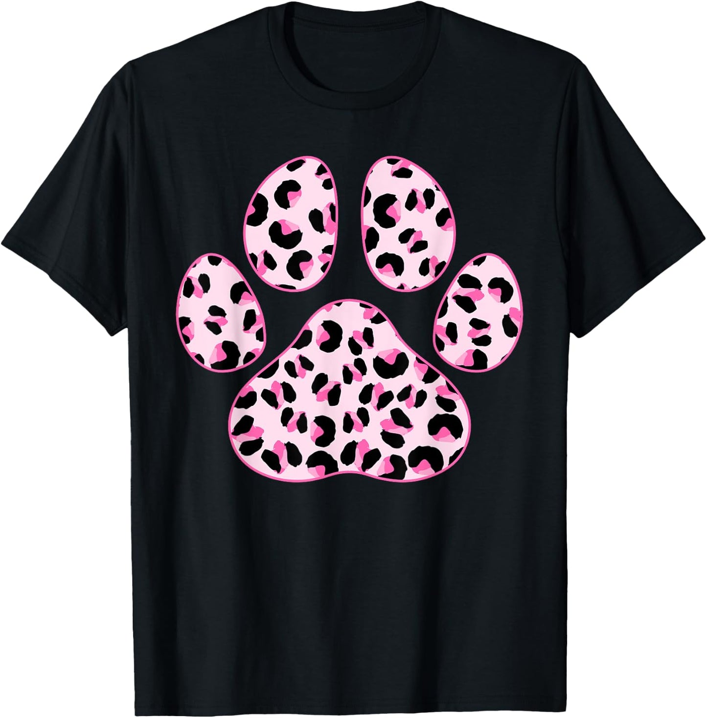 Cat Paw Print Cute Leopard Pattern Dog Lover Leopard Print Men Women Kids T-Shirt - T-Shirt | Black
