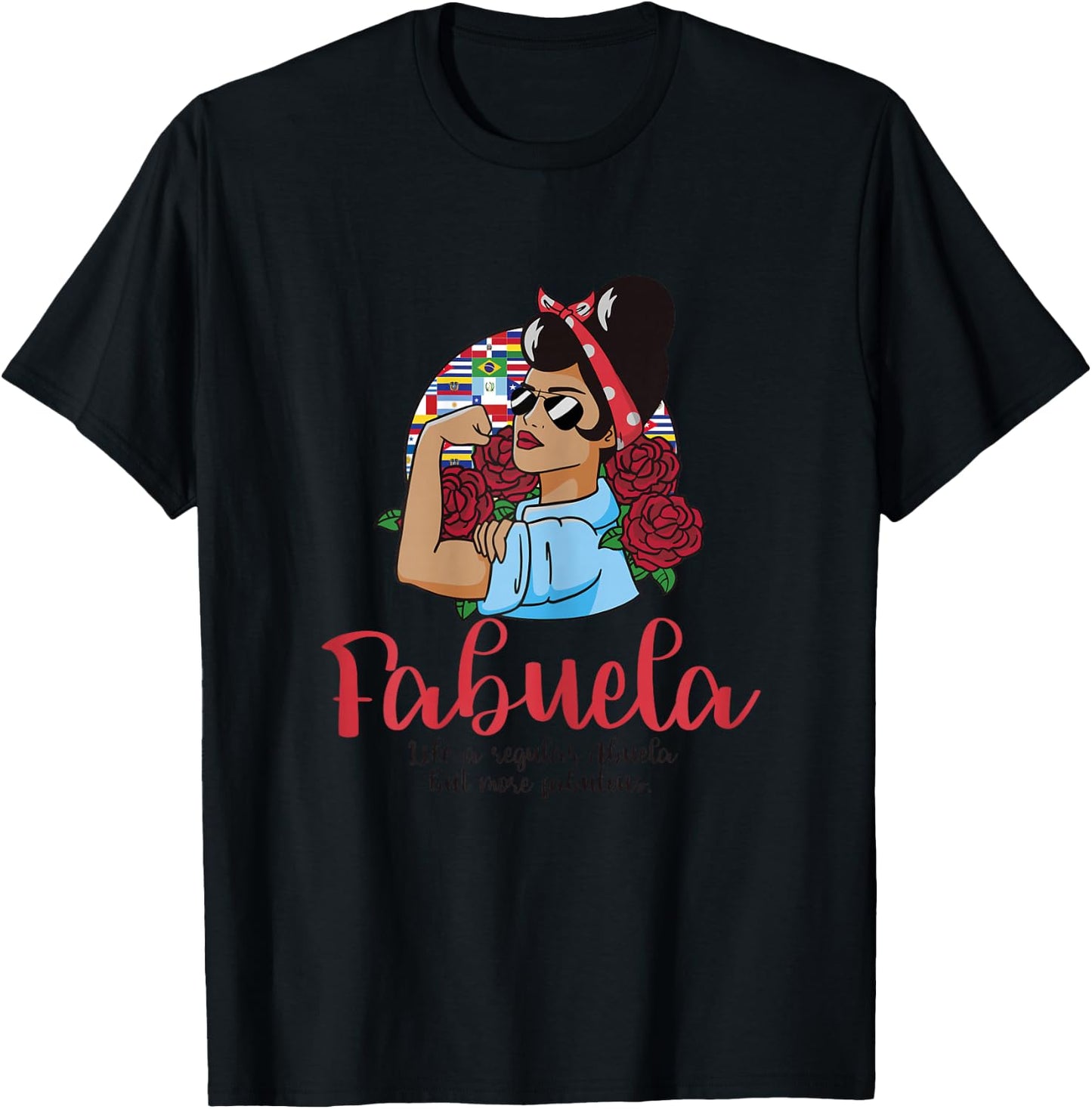 Fabuela Like a Regular Abuela But More Fabulous Messy Bun T-Shirt - T-Shirt | Black