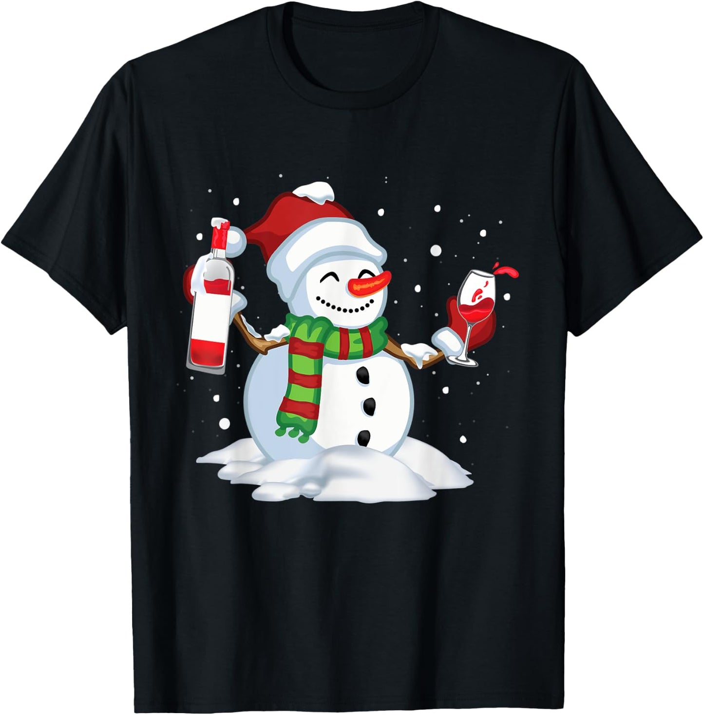 Snowman Drinking Red Wine Funny Partner Matching Couple T-Shirt - T-Shirt | Black