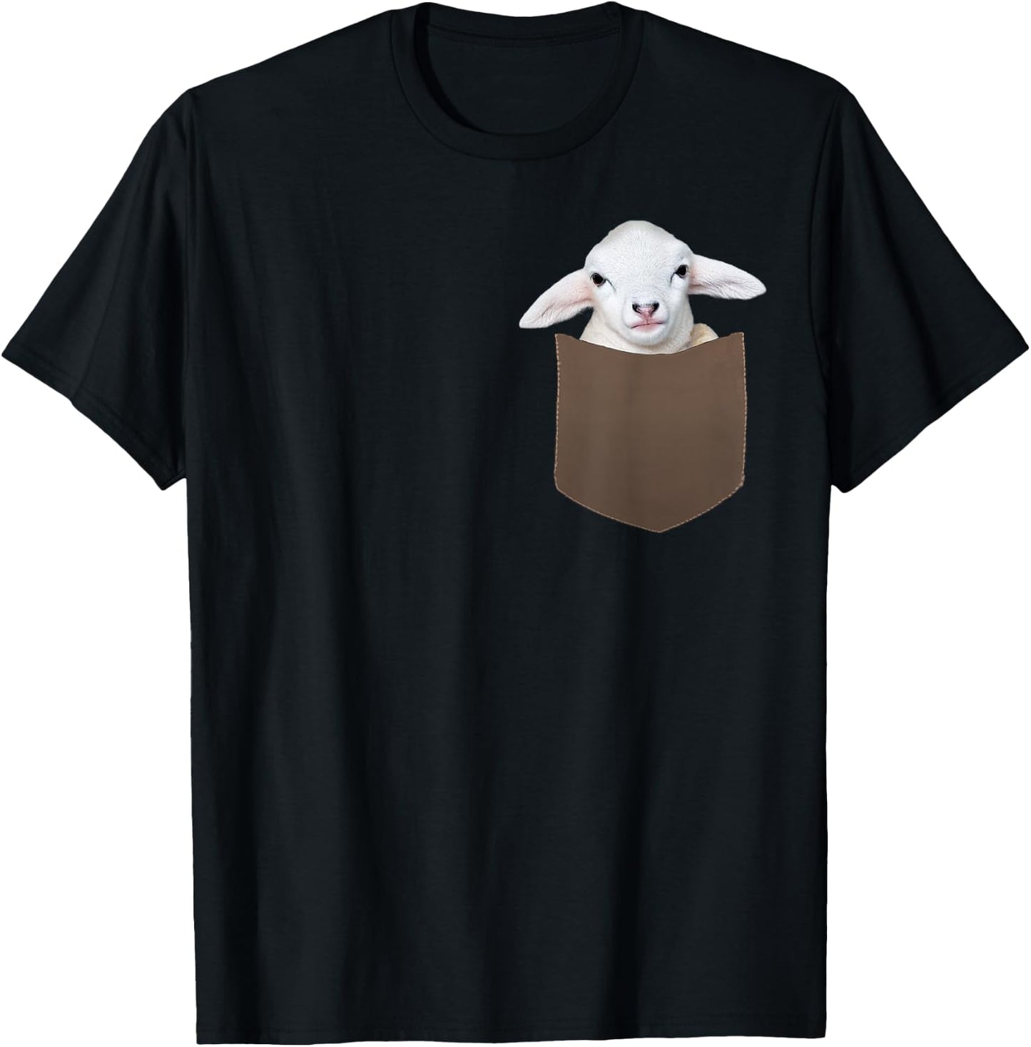 Cute Baby Lamb Shirt – Little Sheep with Soft Ears in Pocket T-Shirt - T-Shirt | Black