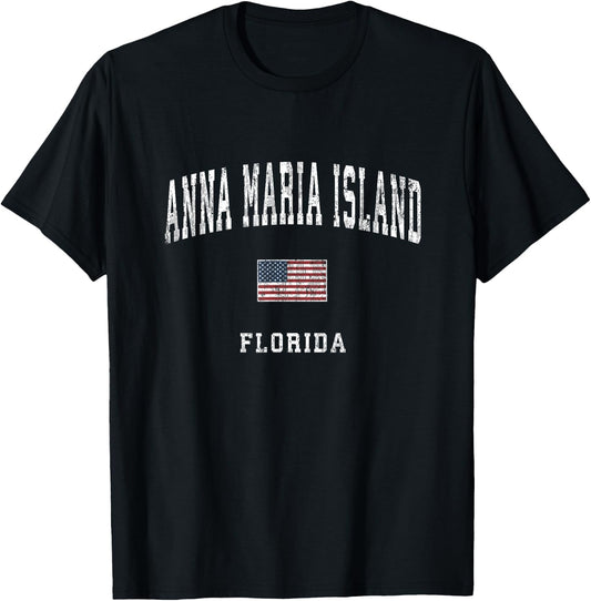 Anna Maria Island Florida FL Vintage American Flag Sports Kids Men T-Shirt - T-Shirt | Black