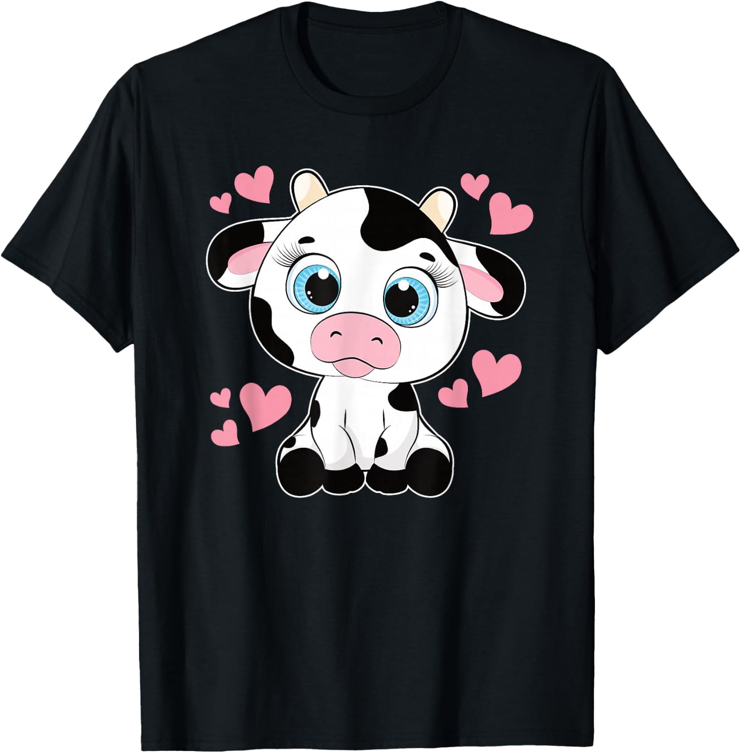 Cute Cow Pattern Kawaii Cow Lover Women Girls Kids Toddlers T-Shirt - T-Shirt | Black