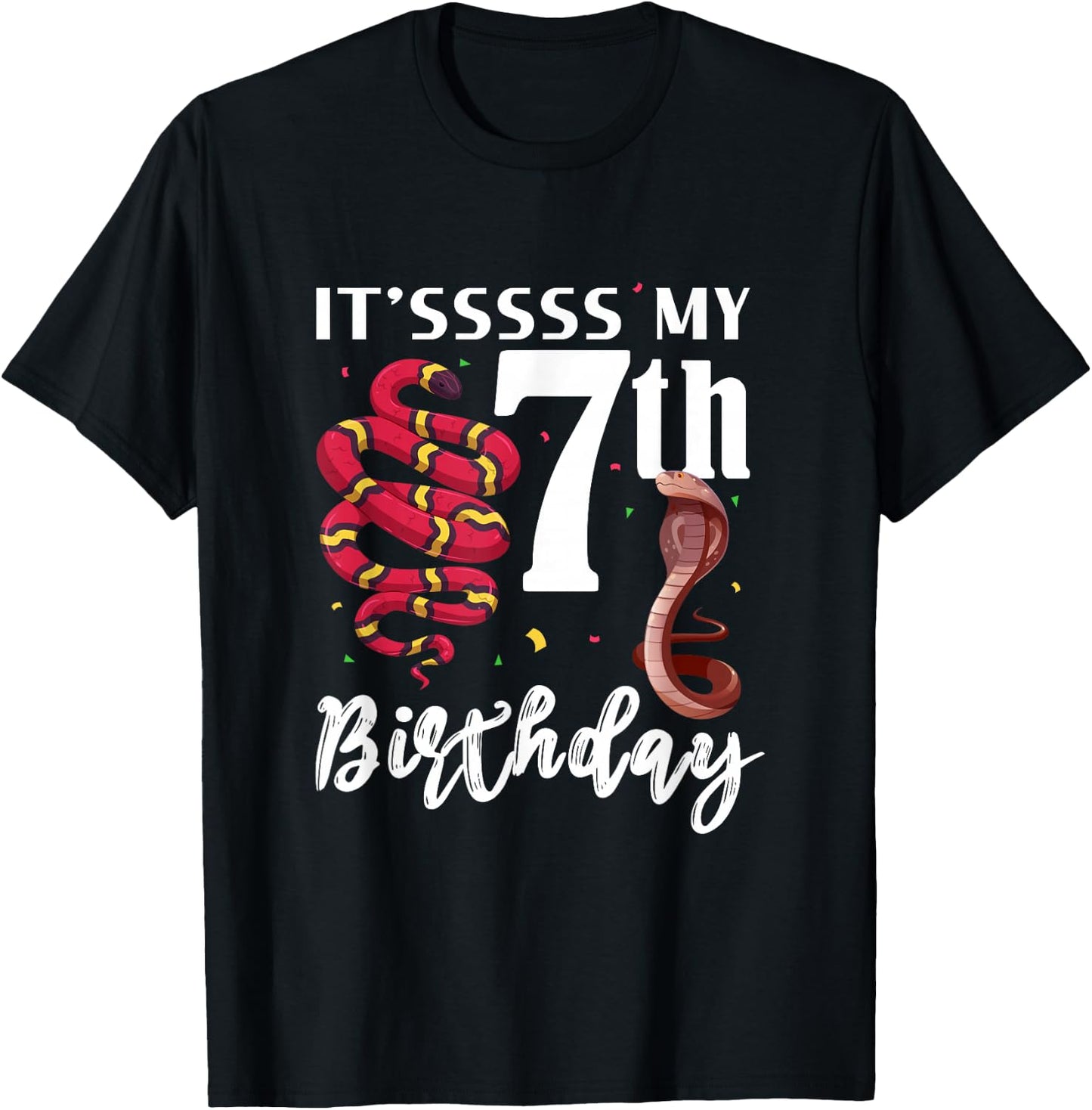 7th Birthday Snake Cobra 7 Years Old Snakes Lover Kids T-Shirt - T-Shirt | Black