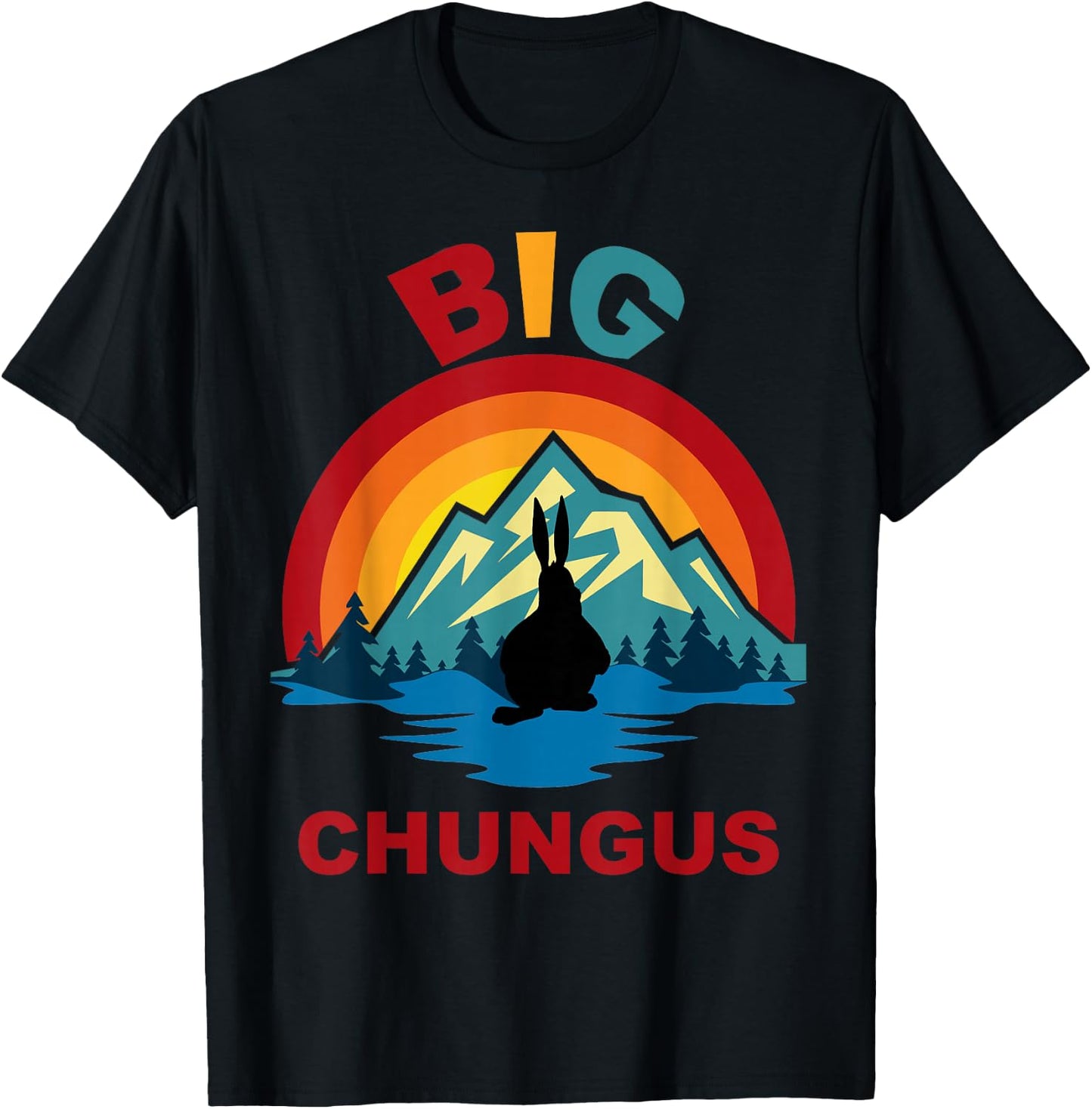 Big Chungus Retro Fat Bunny Sunset T-Shirt - T-Shirt | Black
