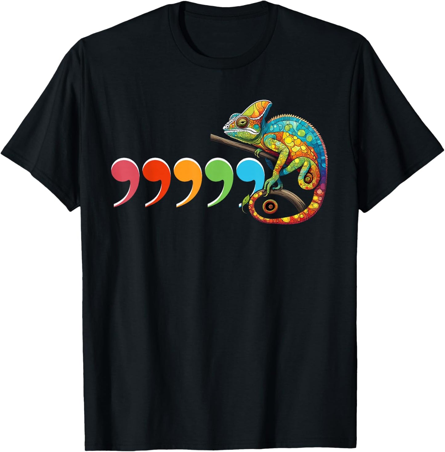 Comma Chameleon Funny 80's Throwback T-Shirt - T-Shirt | Black