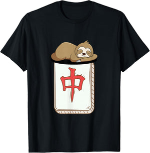 Cute Sloth and Dragon-Mah Jongg Player Tiles-MahJong T-Shirt - T-Shirt | Black