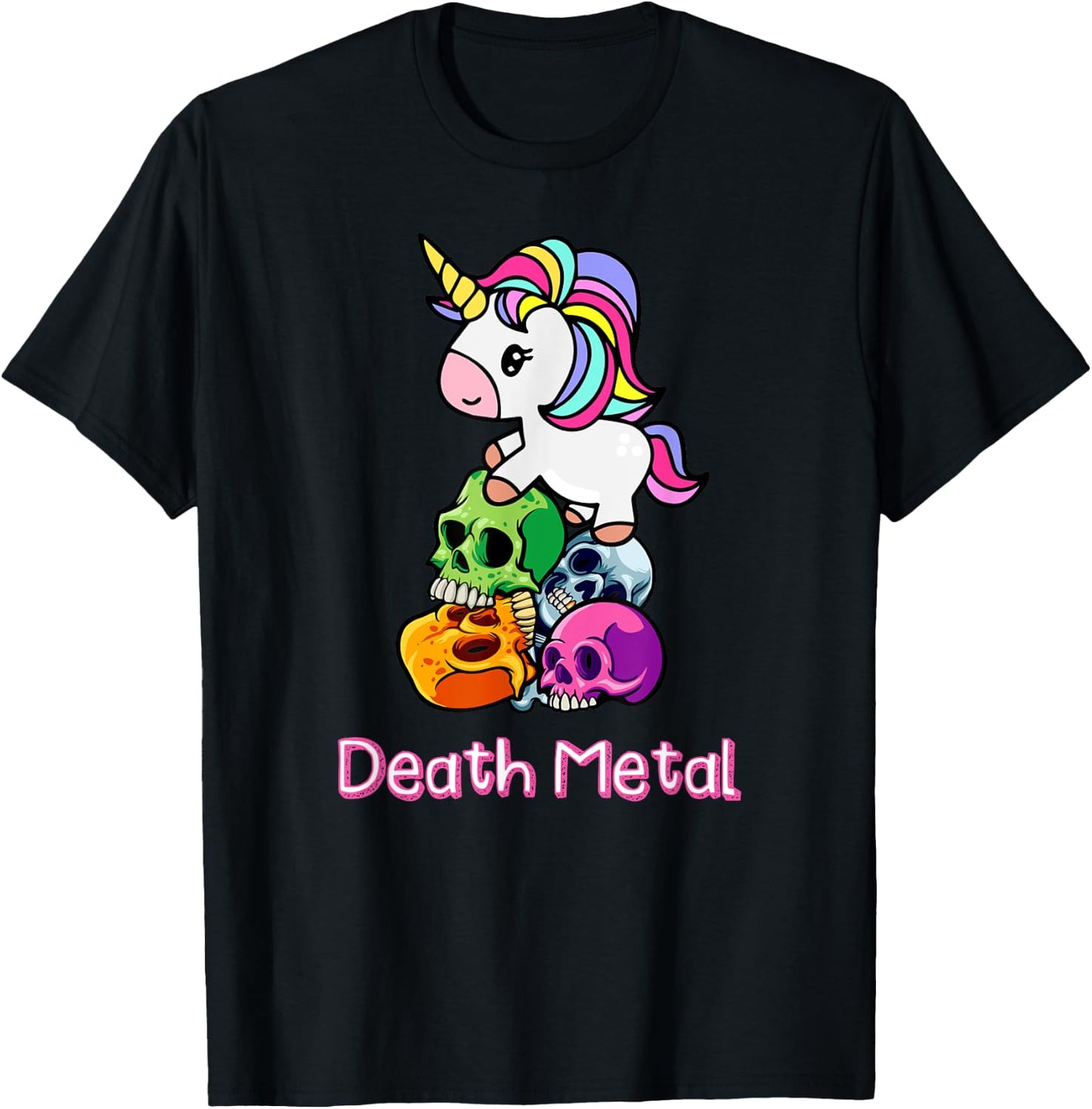 Death Metal Unicorn. Funny Cute Rock Metal, Emo, Alternative T-Shirt - T-Shirt | Black