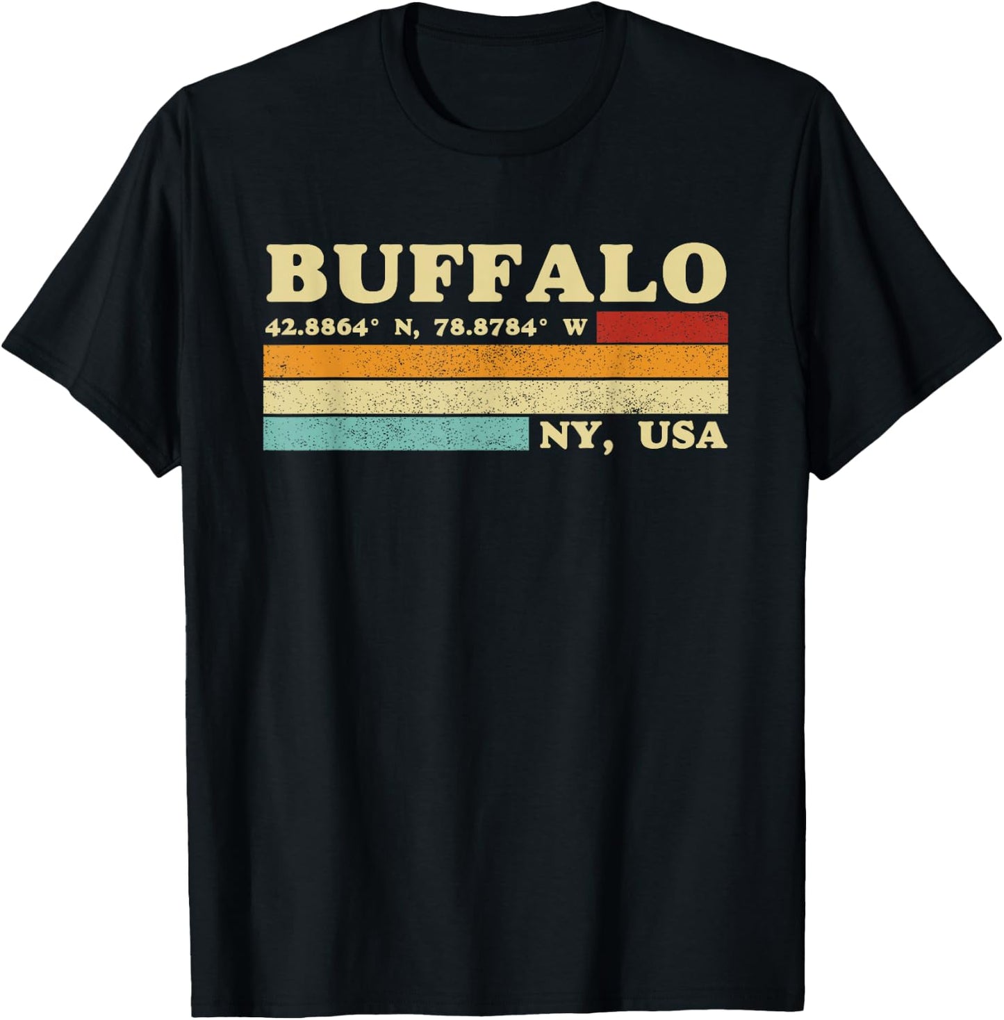 Buffalo New York Retro Longitude Latitude T-Shirt - T-Shirt | Black