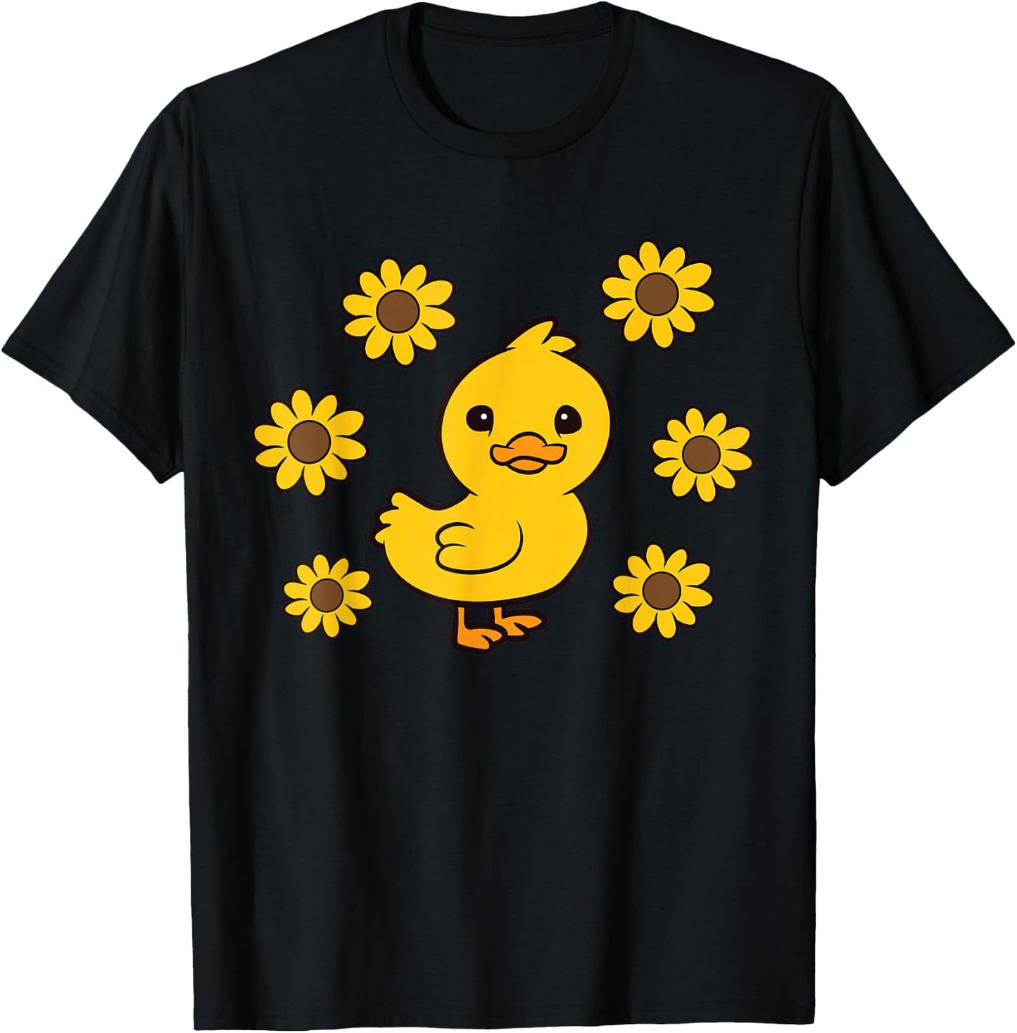 Cute Duck Summer Sunflower Kawaii Duck T-Shirt - T-Shirt | Black