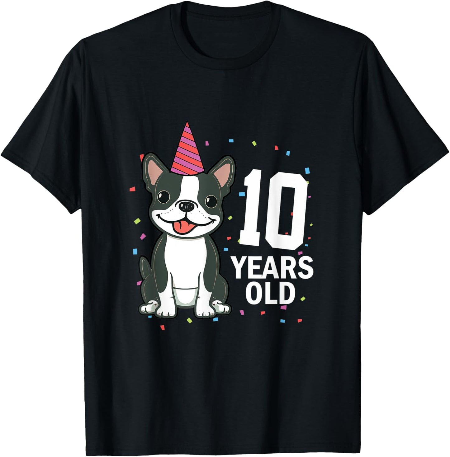 10 Years Old Birthday Boston Terrier Dog Lover 10th Party Women Kids T-Shirt - T-Shirt | Black