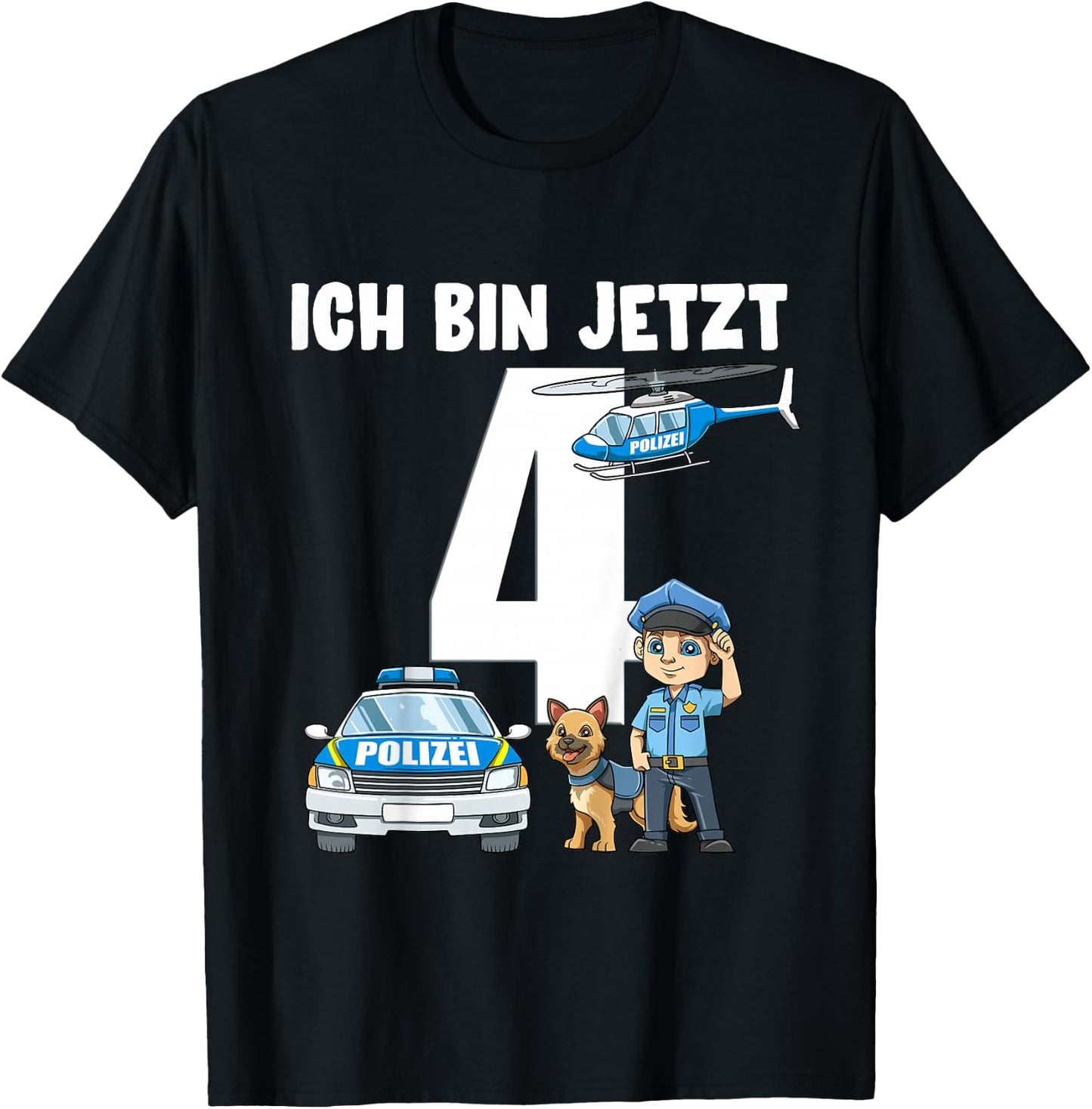 Children's 4th Birthday Police Shirt - 4 Years Old Gift , black T-Shirt - T-Shirt | Black