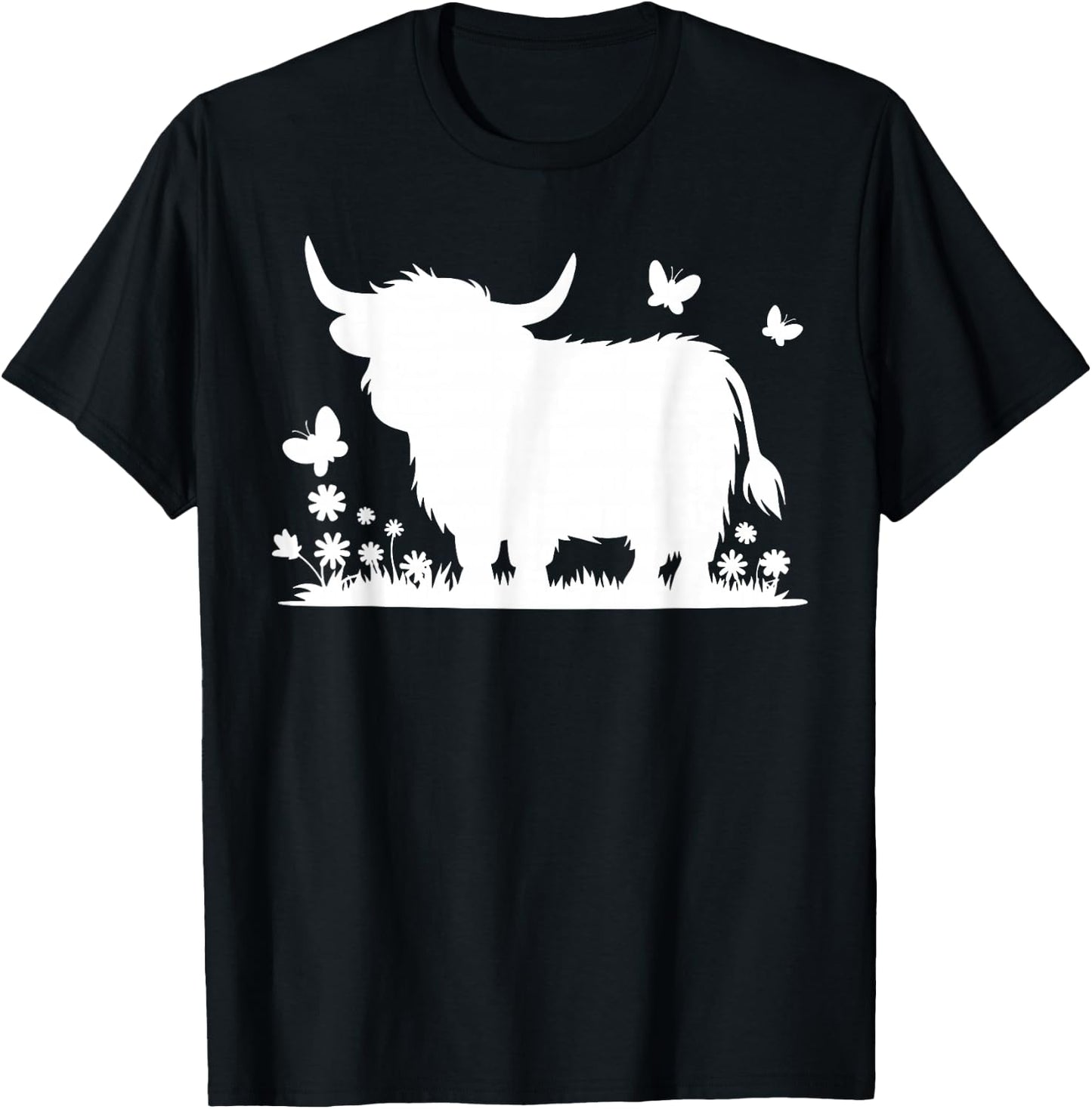 Scottish Highland Cow Cattle Hairy Cow Flowers Woman T-Shirt - T-Shirt | Black