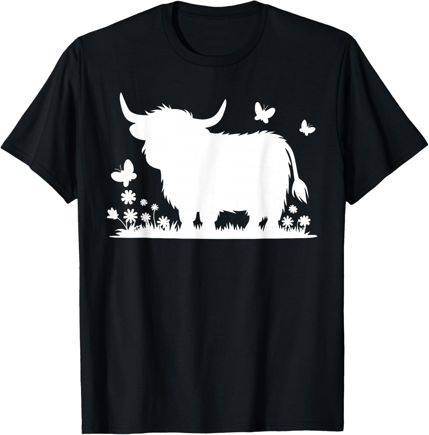 Scottish Highland Cow Cattle Hairy Cow Flowers Woman T-Shirt - T-Shirt | Black