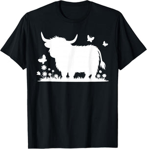 Scottish Highland Cow Cattle Hairy Cow Flowers Woman T-Shirt - T-Shirt | Black
