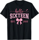 Hello Sixteen Est 2010 Coquette Bow 16th Birthday Girl T-Shirt - T-Shirt | Black