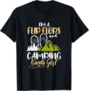 I'm A Flip Flops And Camping Kinda Girl Camper Gift T-Shirt - T-Shirt | Black