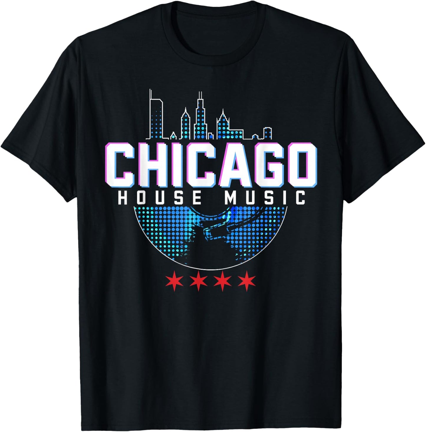 Chicago House Music Vinyl Dj Raver Flag Skyline Apparel T-Shirt - T-Shirt | Black
