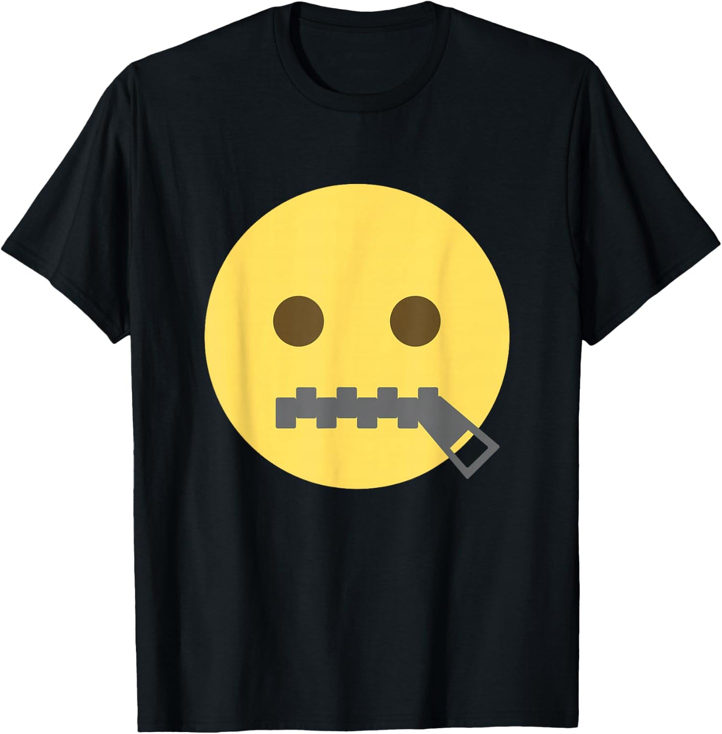 Zipper-Mouth Face Emoticon Lips Sealed Zip It T-Shirt - T-Shirt | Black