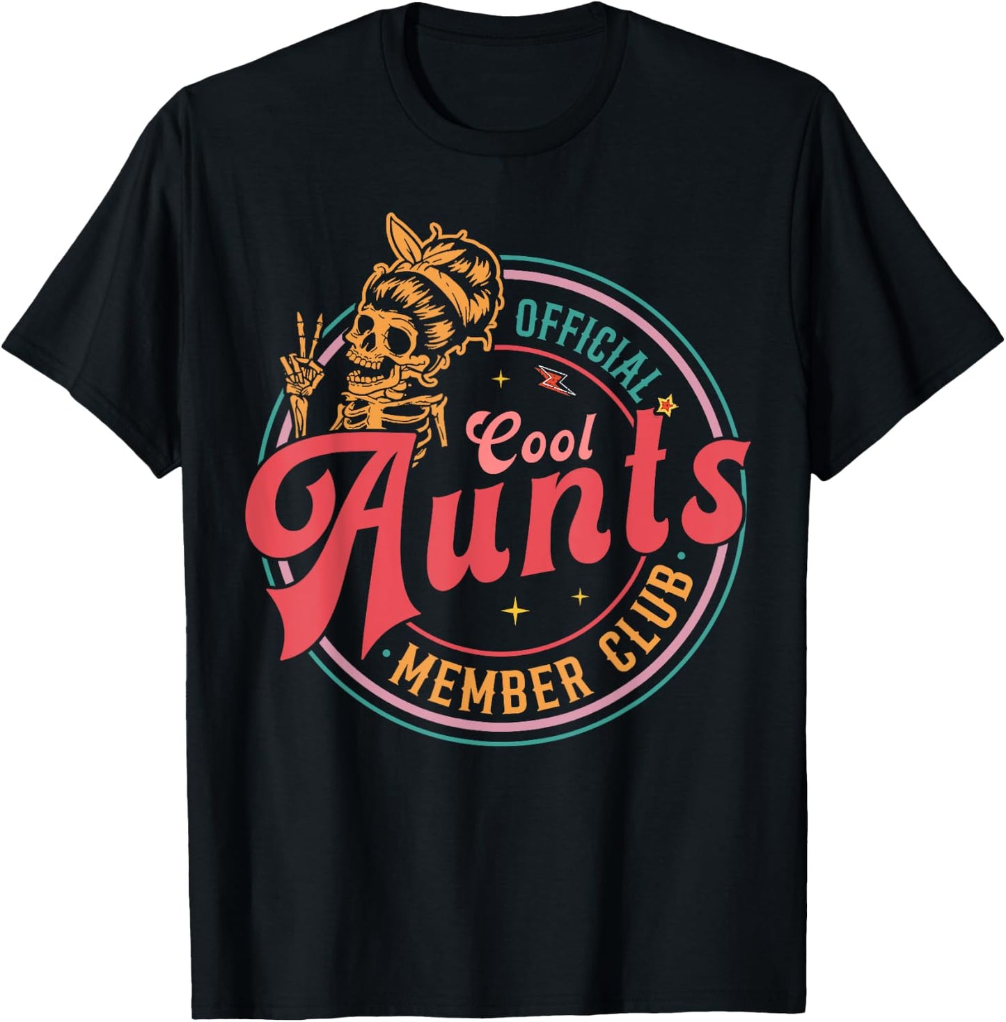 Mother's Day Official Member Cool Aunts Club Skull Halloween T-Shirt - T-Shirt | Black