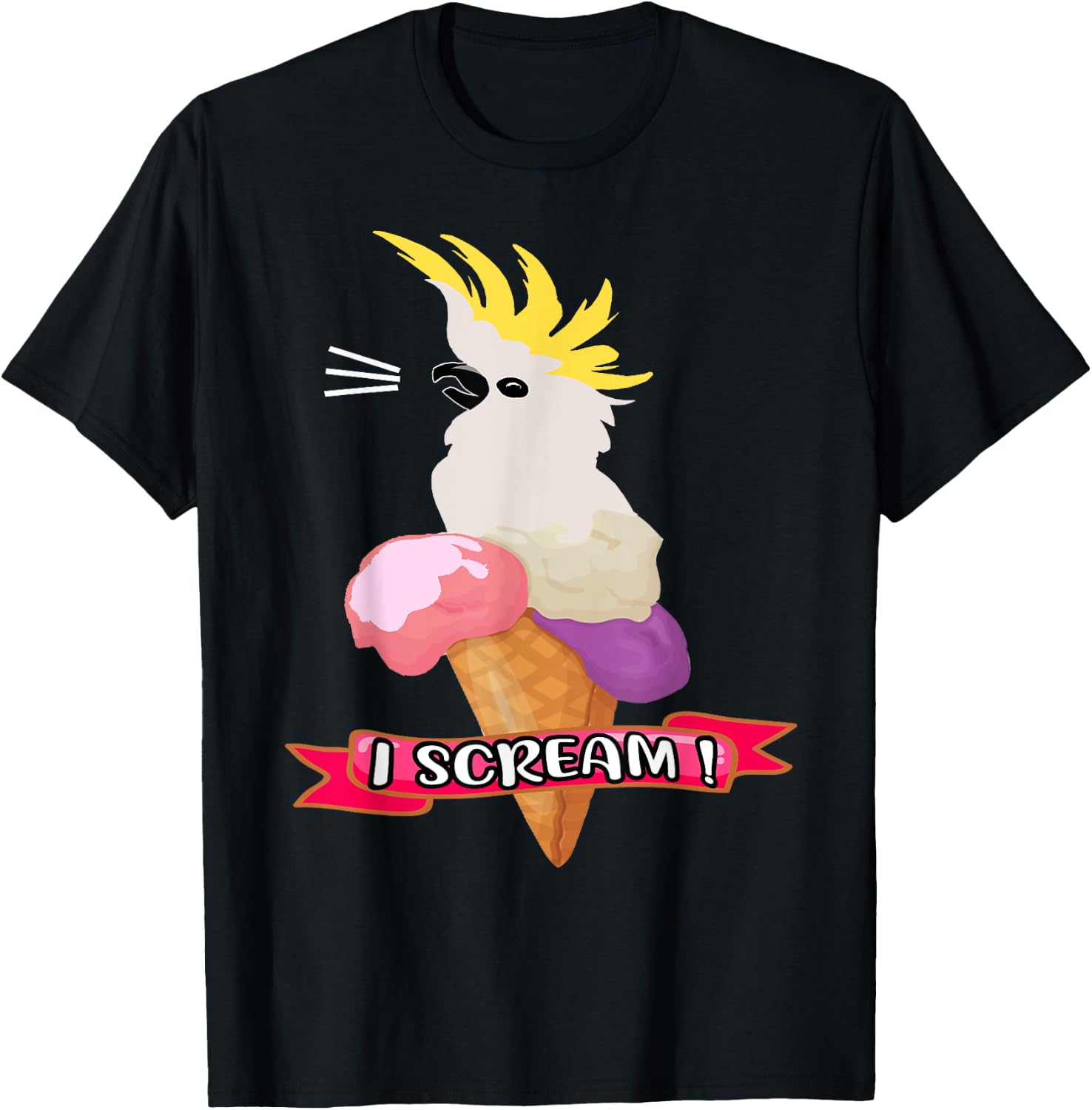 Sulfur Crested Cockatoo Ice Cream Parrot - Cockatoo . T-Shirt - T-Shirt | Black